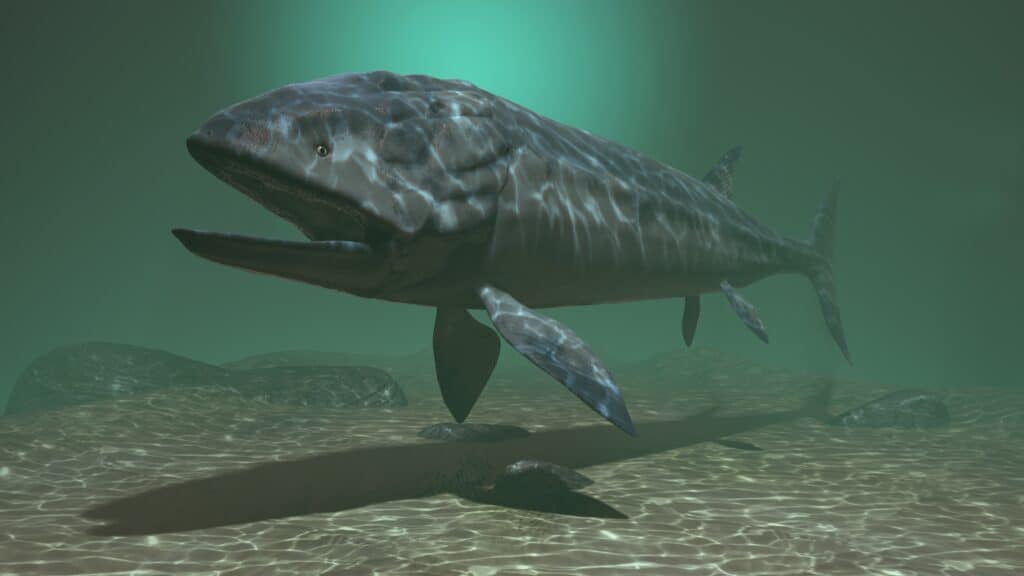 3-D reso illustrazione di Leedsichthys in acqua