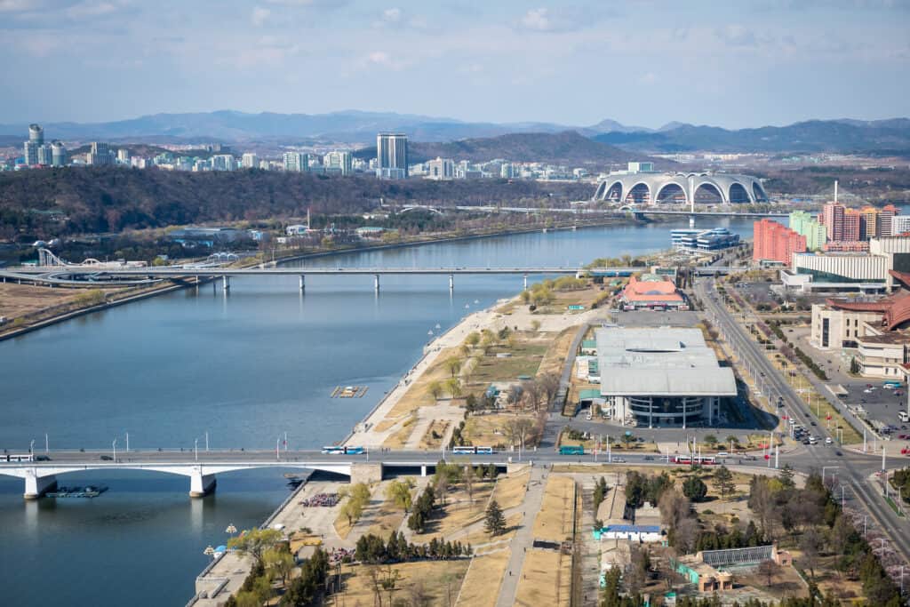 Vista della città di Pyongyang, Corea del Nord