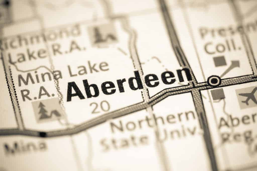 Aberdeen, Dakota del Sud, Stati Uniti d'America su una mappa