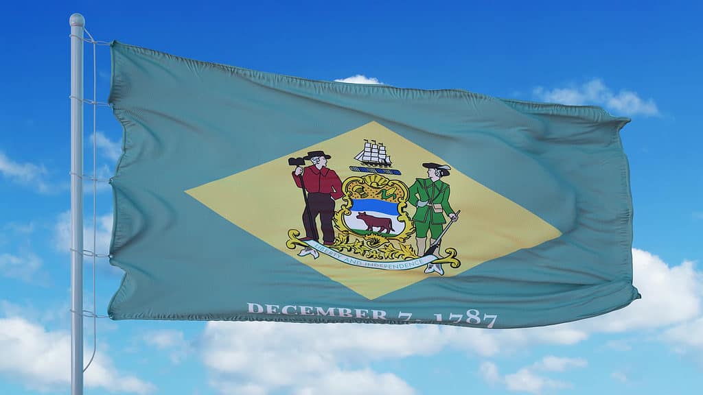 Bandiera del Delaware che fluttua nel vento