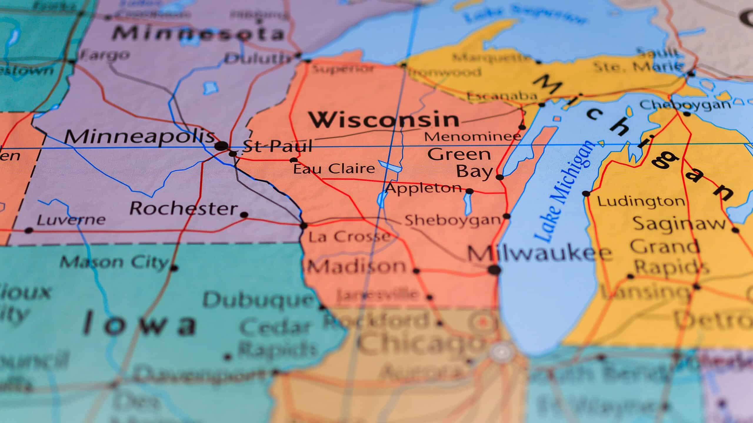 Wisconsin Michigan sulla mappa