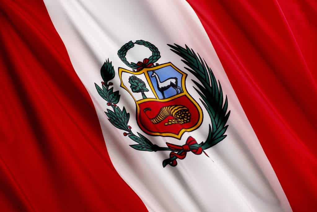 Immagine ravvicinata della bandiera peruviana ondulata