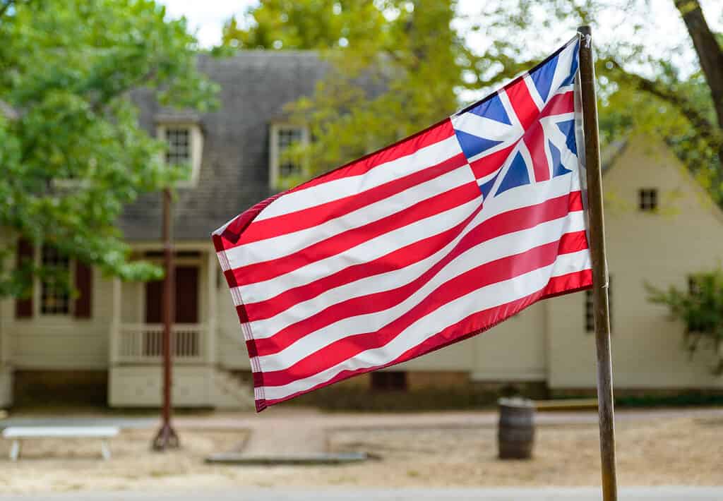 Bandiera della Grand Union a Williamsburg, Virginia, Stati Uniti