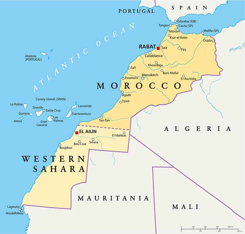 Mappa del Sahara occidentale e del Marocco