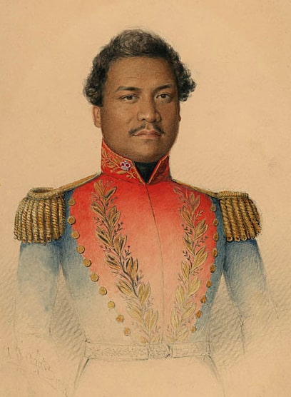 Ritratto (anteriore) del re Kamehameha III delle Hawaii in uniforme militare