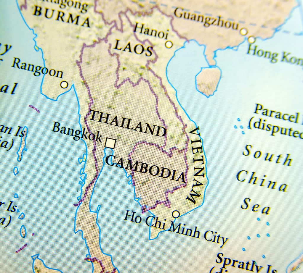 Cartina geografica di Thailandia, Birmania, Cambogia, Vietnam e Laos