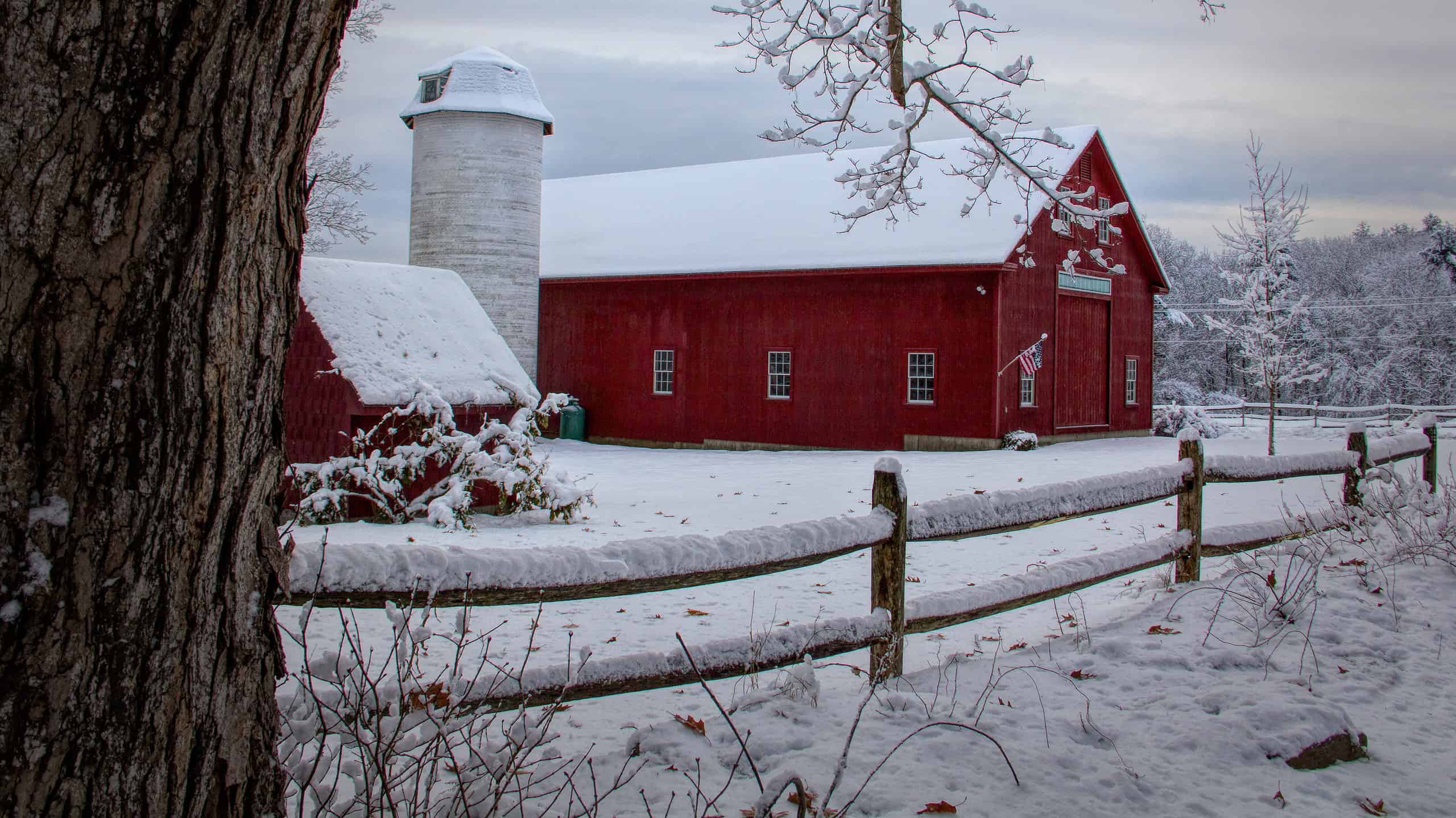 Fienile coperto di neve nel New Hampshire