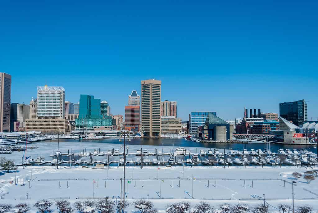 Porto di Baltimora Maryland nella neve