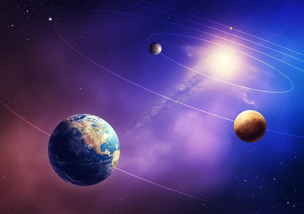 Quattro pianeti interni del sistema solare e sole
