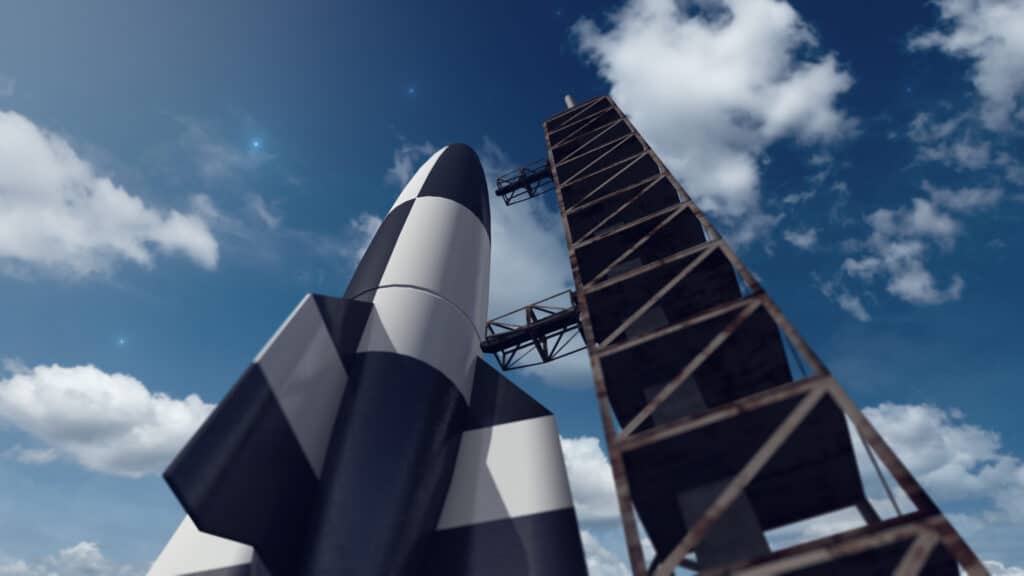 Immagine di rendering 3D del razzo V-2