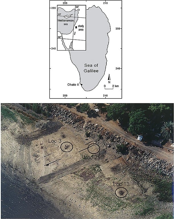 Mappa della posizione di Ohalo II di 23.000 anni, Israele