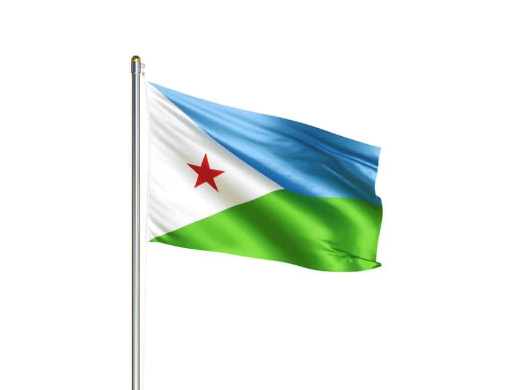 La bandiera di Gibuti che sventola nel vento