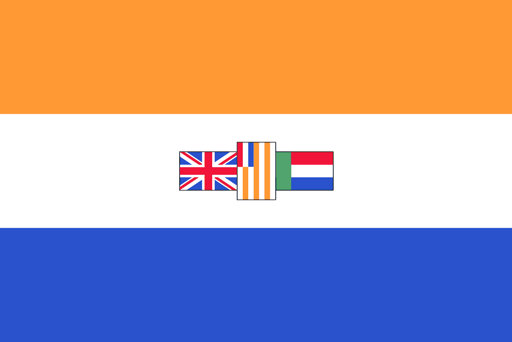Bandiera del Sud Africa (1982–1994) arancione, bianca, blu