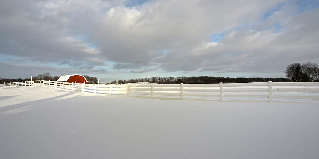 Campo coperto di neve a Gaylord, Michigan: la temperatura più fredda mai registrata nel Michigan