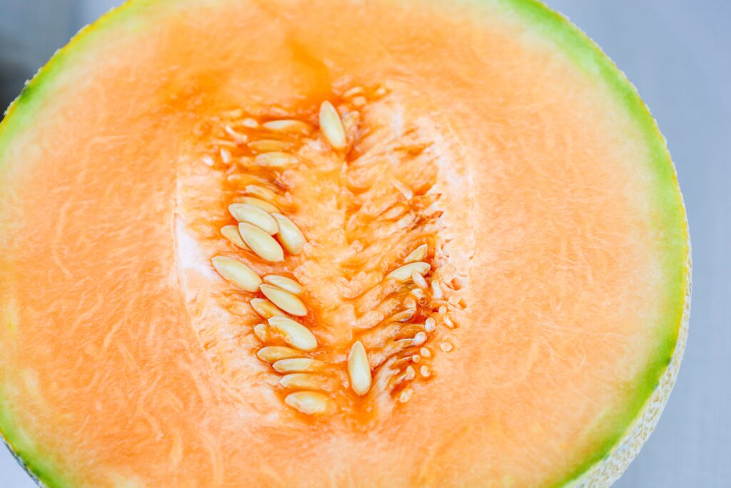 Primo piano dell'interno di Ambrosia o melone cantalupo