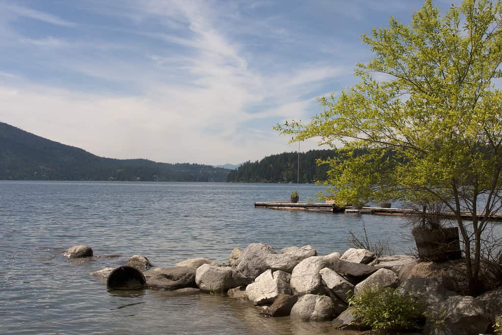 Bellissimo lago Hayden nell'Idaho circondato dai colori primaverili.