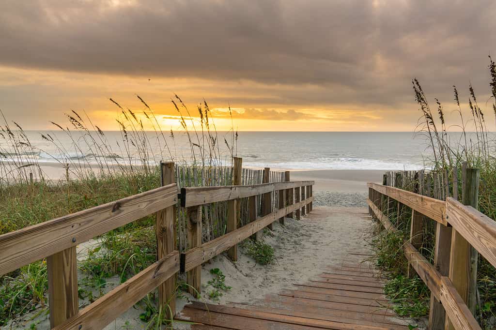 Alba lungo la passerella su una duna di sabbia a Myrtle Beach, nella Carolina del Sud