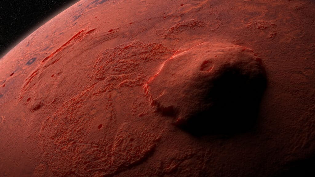 Illustrazione 3D del vulcano Olympus Mons su Marte