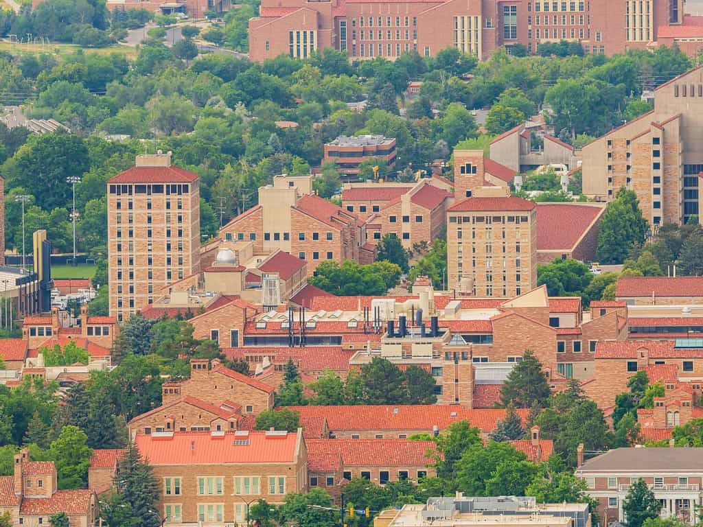 Veduta aerea dell'Università del Colorado Boulder in Colorado