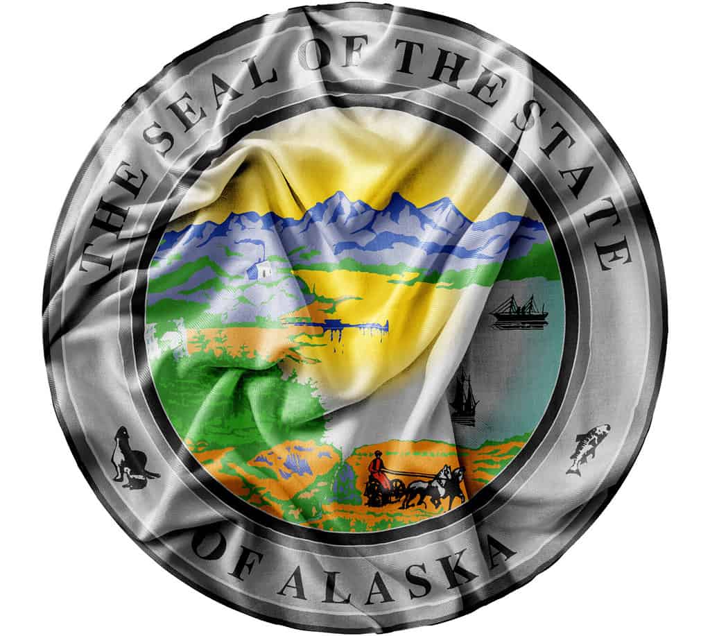 Increspato sventolando la bandiera degli Stati Uniti Alaska Seal