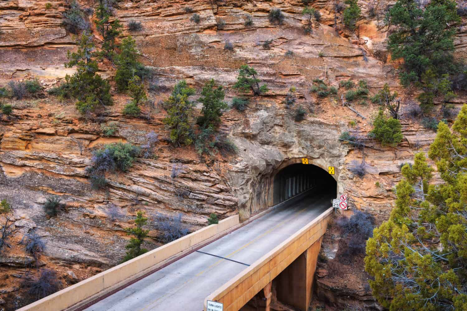 Lato est del tunnel del Monte Carmelo nel Parco nazionale di Zion, Utah, Stati Uniti d'America