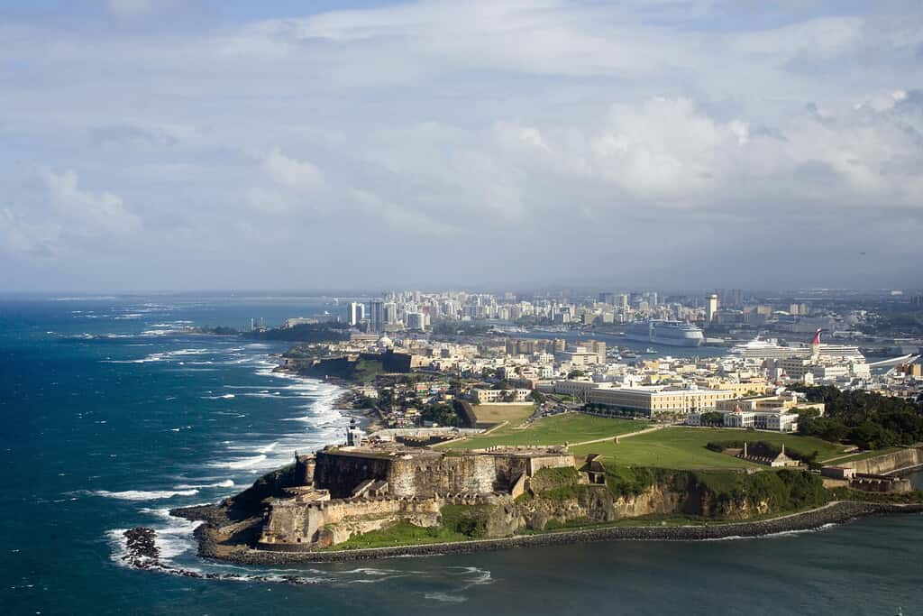 Vista aerea di El Morro nella vecchia San Juan Porto Rico.