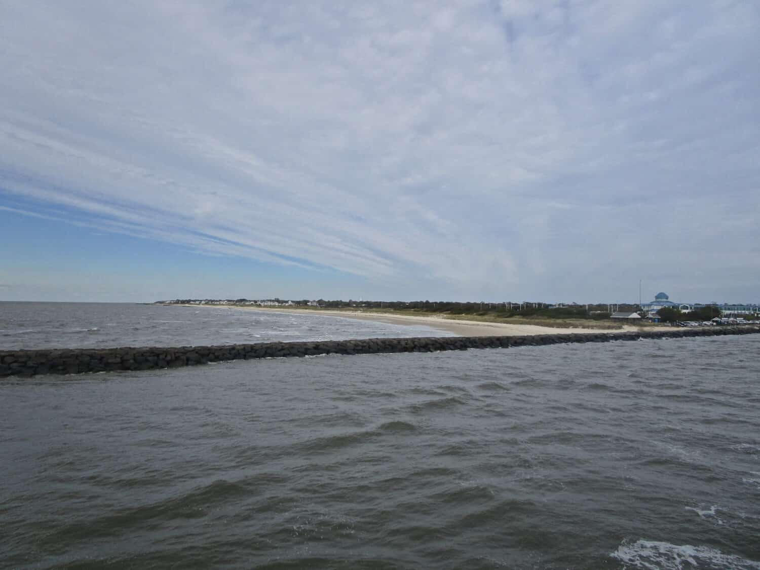 Vista della spiaggia di West Cape May, New Jersey, da Cape May a Lewes (Delaware) traghetto