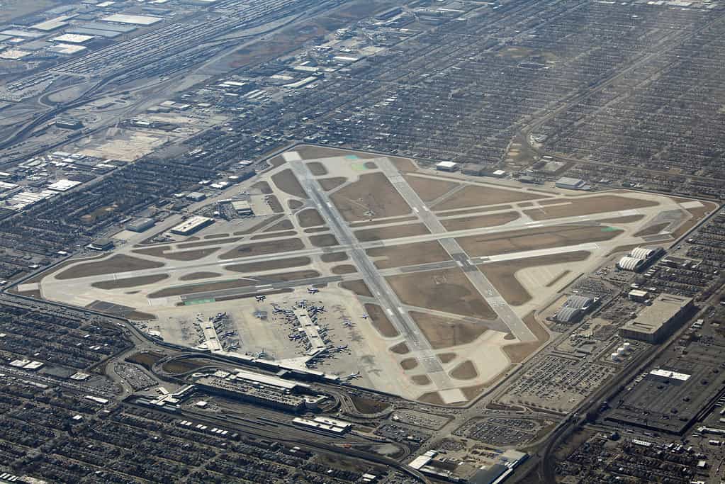Vista aerea dell'aeroporto Midway di Chicago