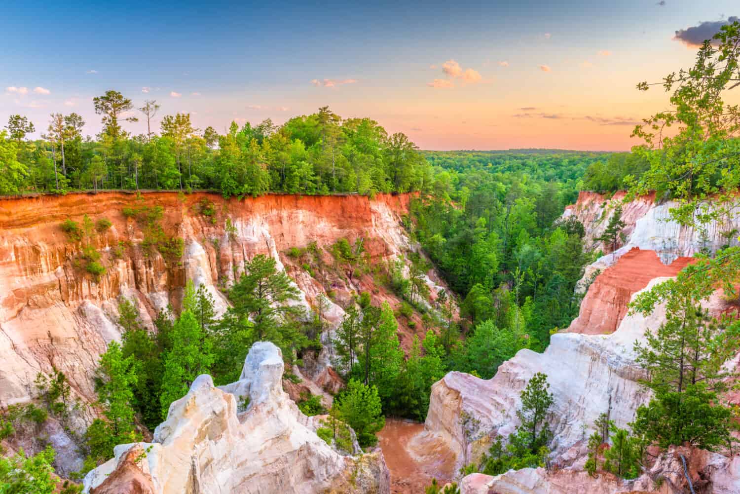 Providence Canyon State Park, Georgia, Stati Uniti d'America paesaggio al crepuscolo.