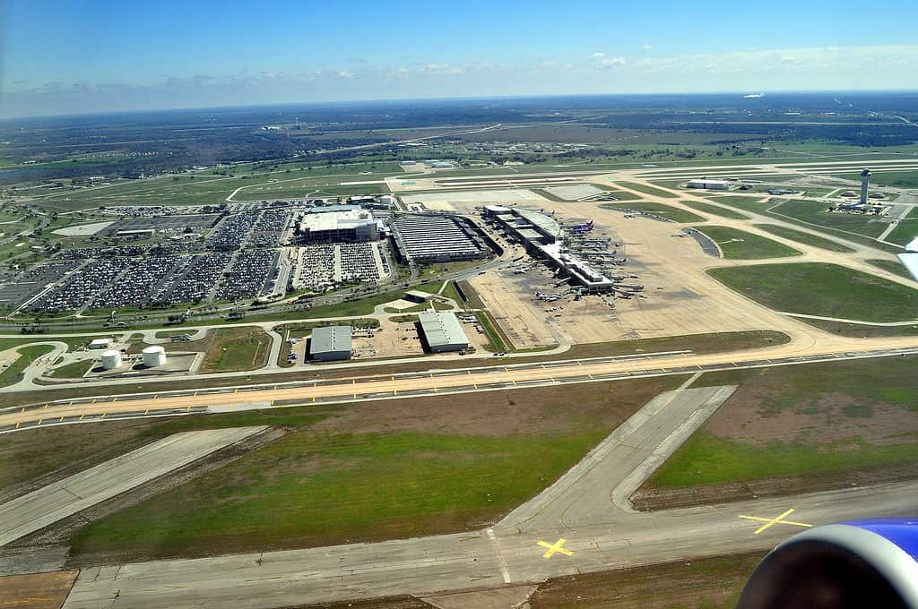 Vista aerea dell'aeroporto internazionale di Austin Bergstrom