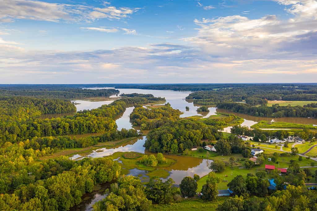 Lago Oconee, Georgia, USA dall'alto nel pomeriggio.