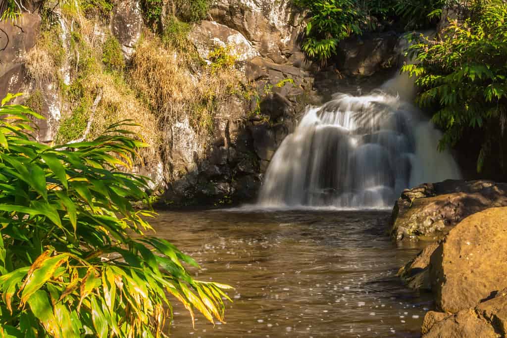 Una lunga esposizione di Waipo'o cade nel Koke'e State Park a Kauai