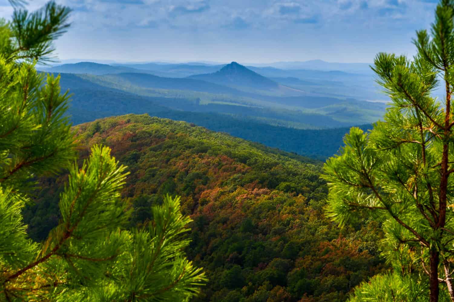 montagna biforcuta in lontananza che guarda oltre le montagne Ouachita 