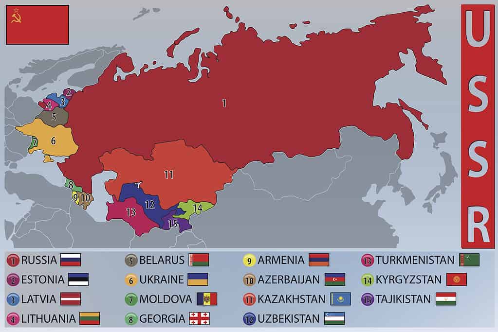 Illustrazione della mappa e delle bandiere delle Repubbliche dell'ex Unione Sovietica