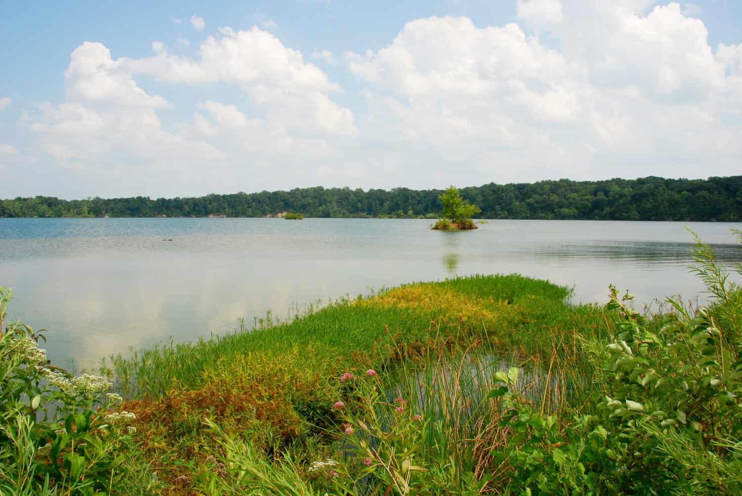 Bella vista del serbatoio in Eagle Creek Park, Indiana, Stati Uniti