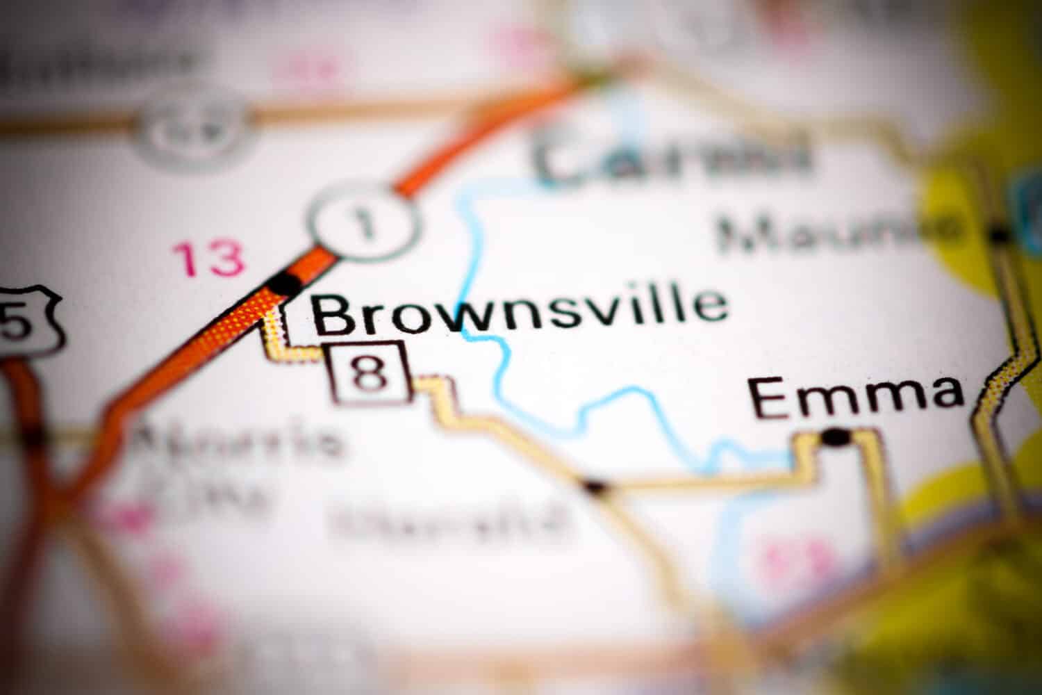 Brownville.  Illinois.  Stati Uniti su una mappa geografica