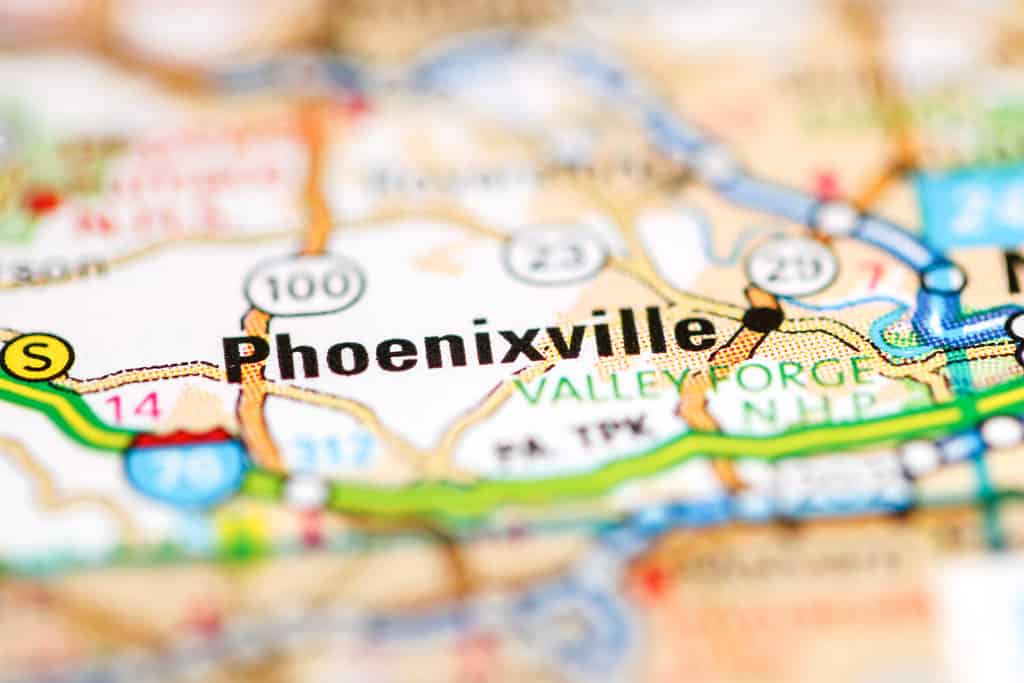 Phoenixville.  Pennsylvania.  Stati Uniti su una mappa geografica