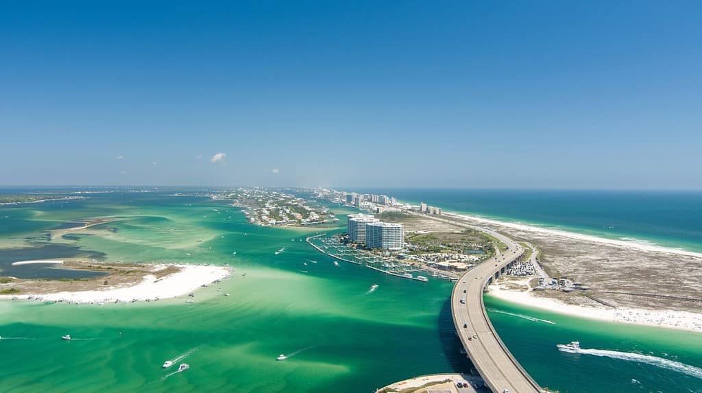 Vista aerea di Bayou Saint John e Perdido Pass a Orange Beach, Alabama