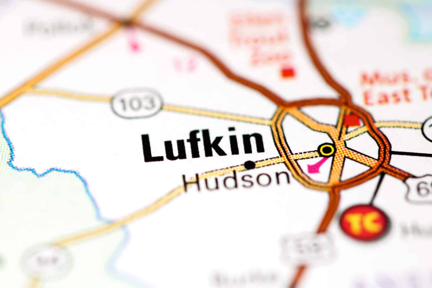 Lufkin.  Texas.  Stati Uniti su una mappa