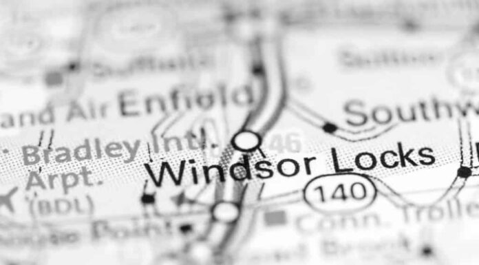 Windsor.  Connecticut.  Stati Uniti su una mappa geografica