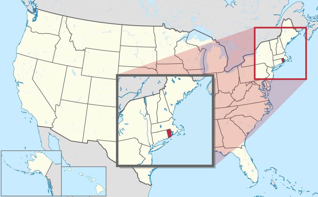Rhode Island sulla mappa degli Stati Uniti