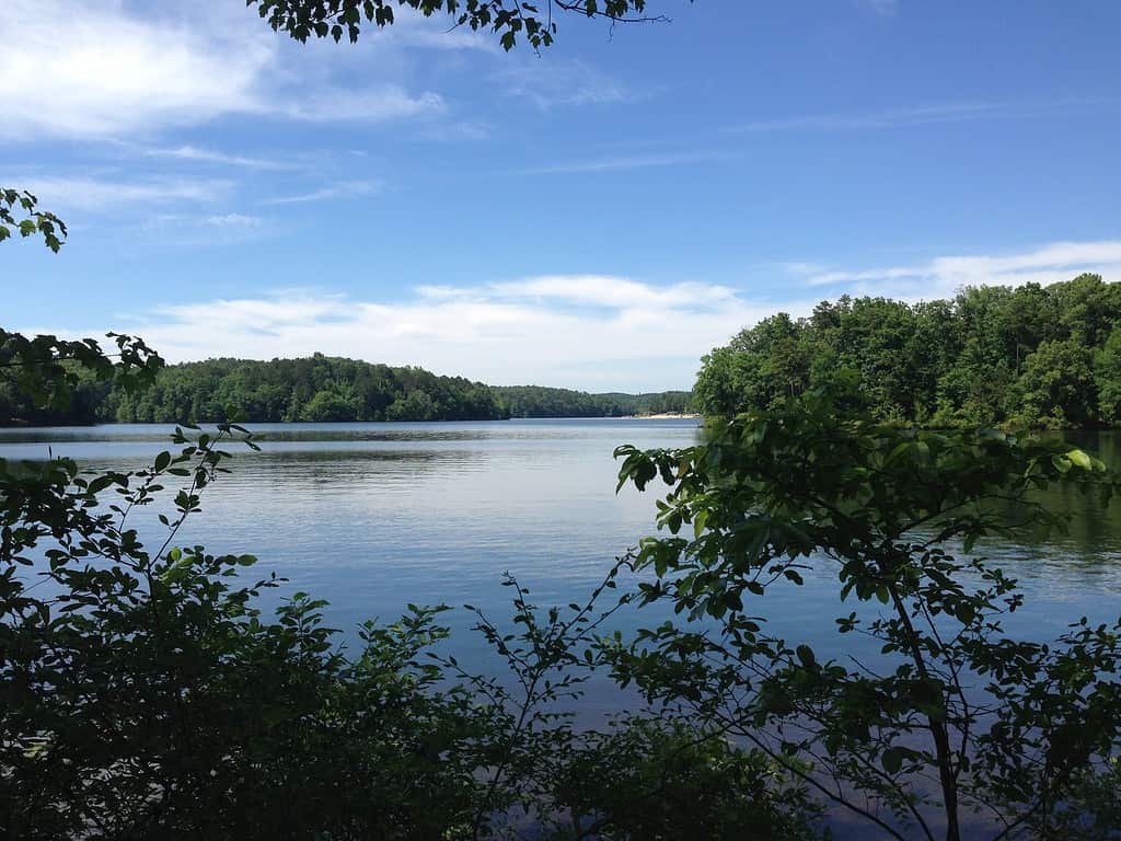 Lago Lurleen visto dal sentiero sul lago a Tuscaloosa, AL