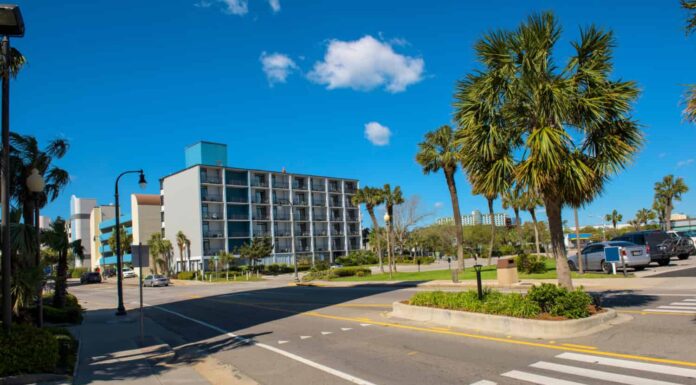 Incredibile City Street Building View, Myrtle Beach, Horry County, Carolina del Sud, Stati Uniti d'America