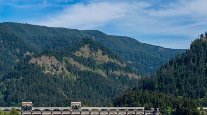 I cancelli si aprono sulla diga di Bonneville nella gola del fiume Columbia