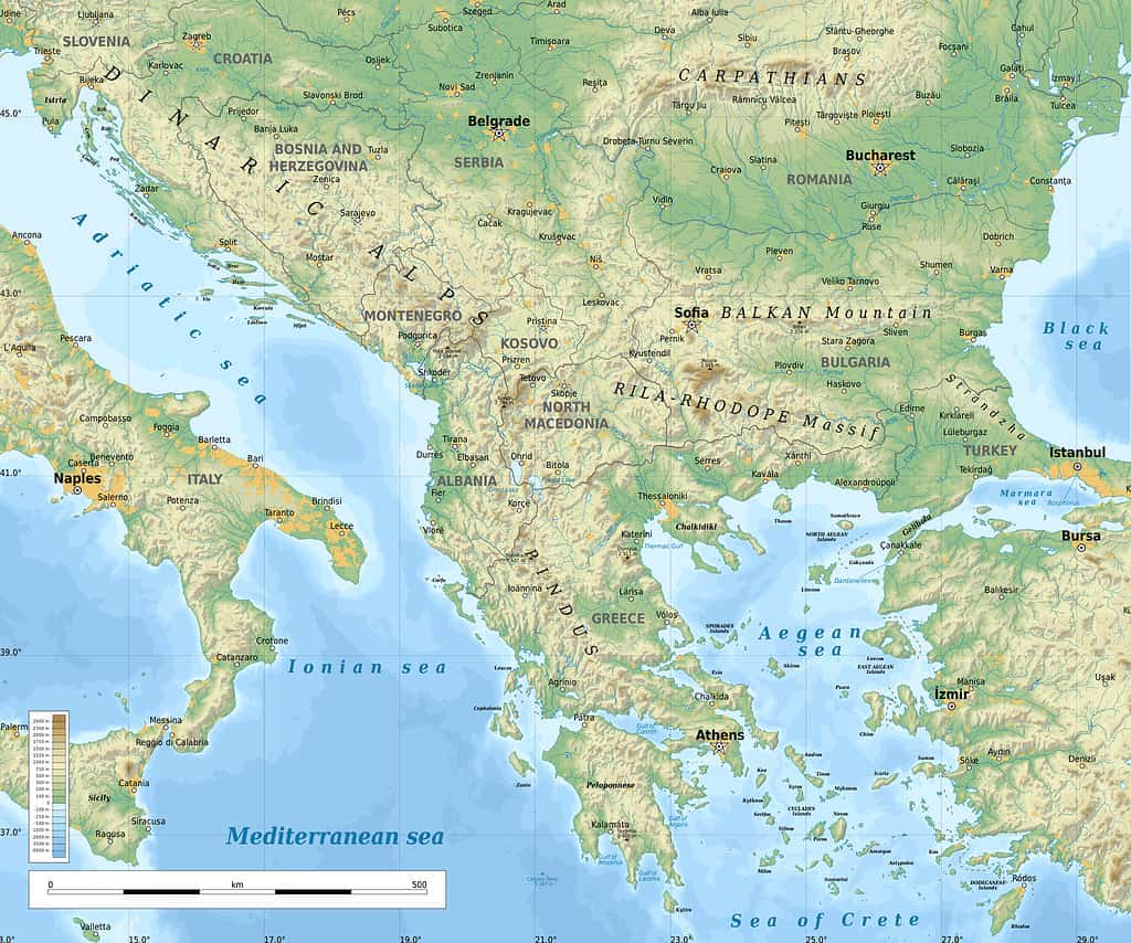 Cartina geografica della penisola balcanica