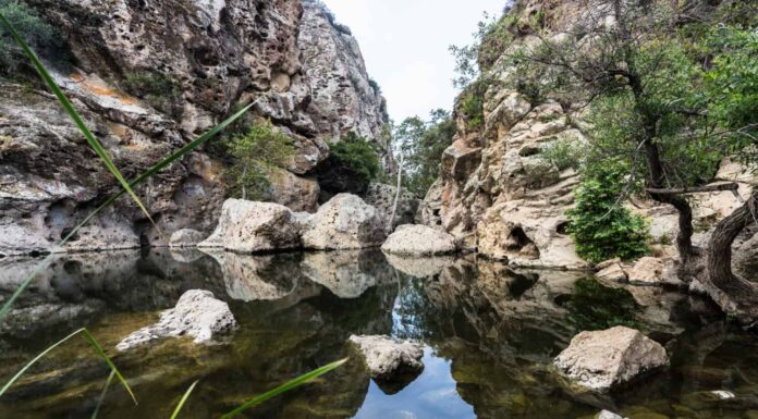 Area picnic Rock Pool al Malibu Creek State Park nelle montagne di Santa Monica vicino a Los Angeles, California.