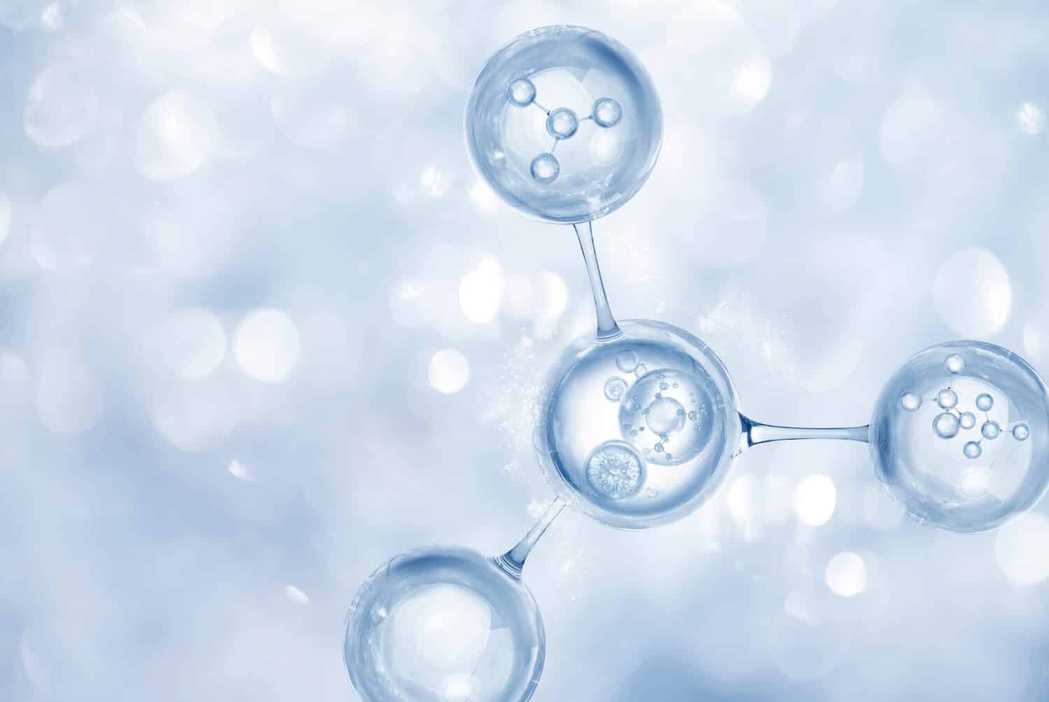 molecola e siero di bolle sullo sfondo dell'acqua
