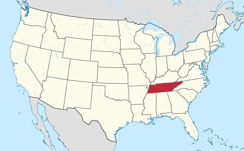 Posizione del Tennessee sulla mappa degli Stati Uniti