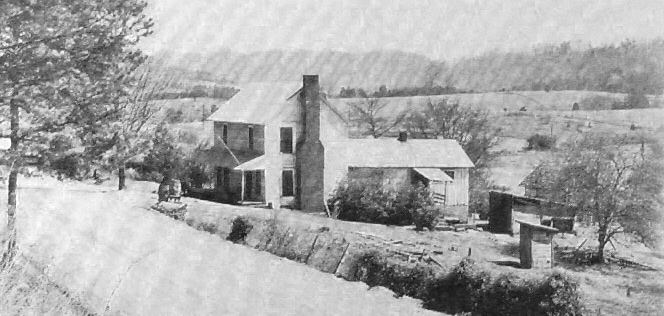 Una I-house nell'ex comunità di Wheat, Tennessee, USA.  Questa comunità un tempo si trovava in quella che oggi è Oak Ridge.  Circa 1940.