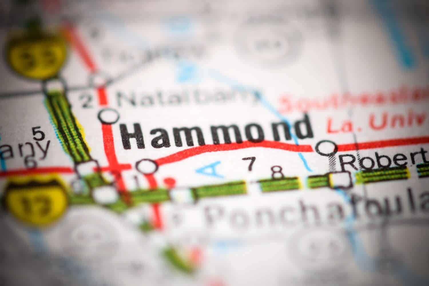 Hammond.  Louisiana.  Stati Uniti su una mappa geografica